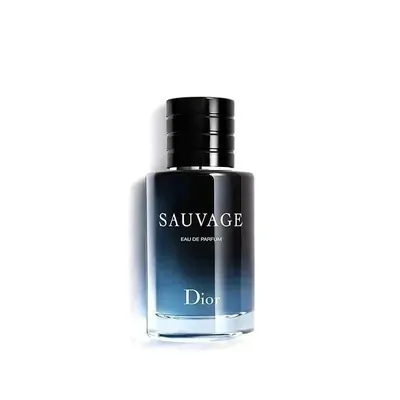 A single dark blue gradient fragrance bottle with a black ribbed cap, standing upright on white